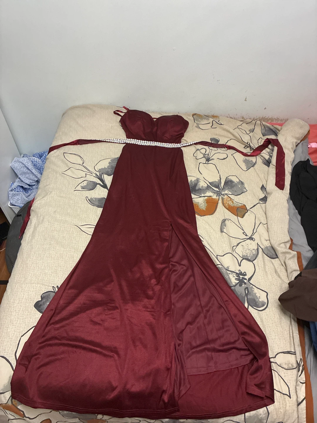 Maroon Strapped Gown with Slit
