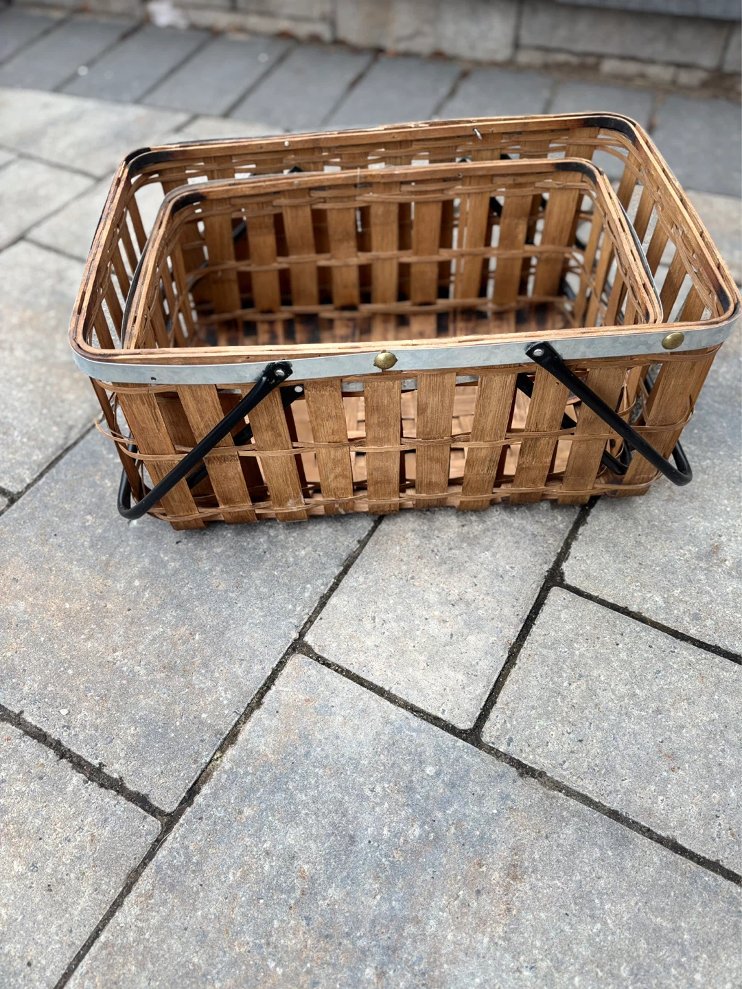 Set of 2 Woven Bamboo Baskets with Handles