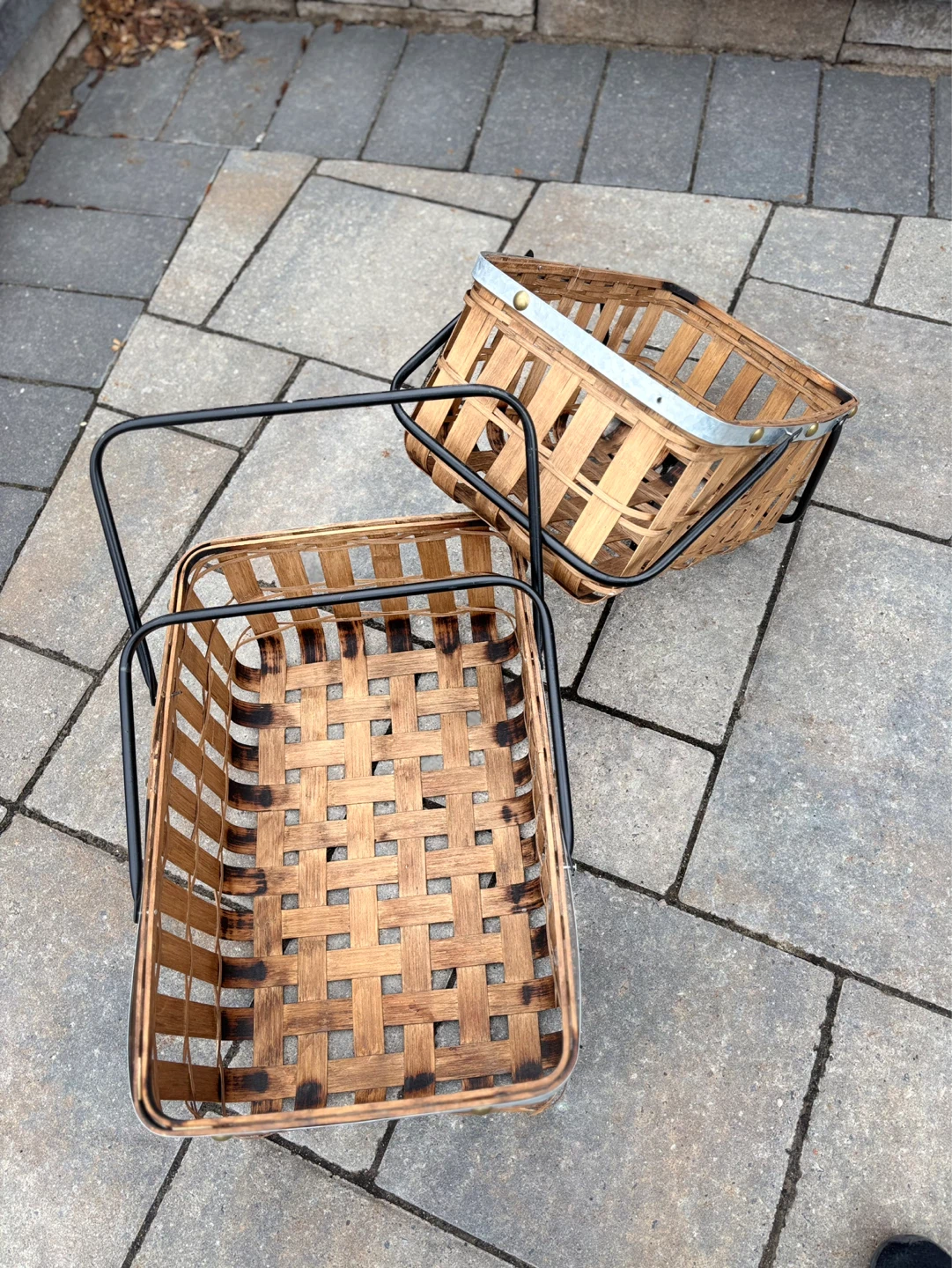 Set of 2 Woven Bamboo Baskets with Handles - photo 3