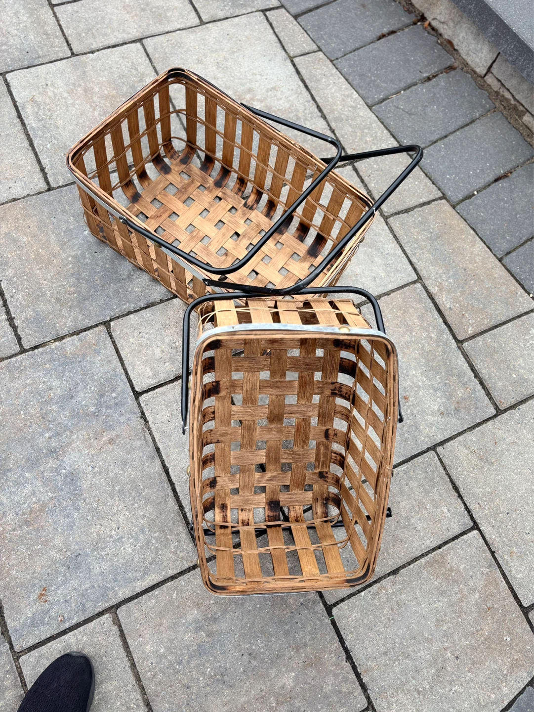 Set of 2 Woven Bamboo Baskets with Handles - photo 2