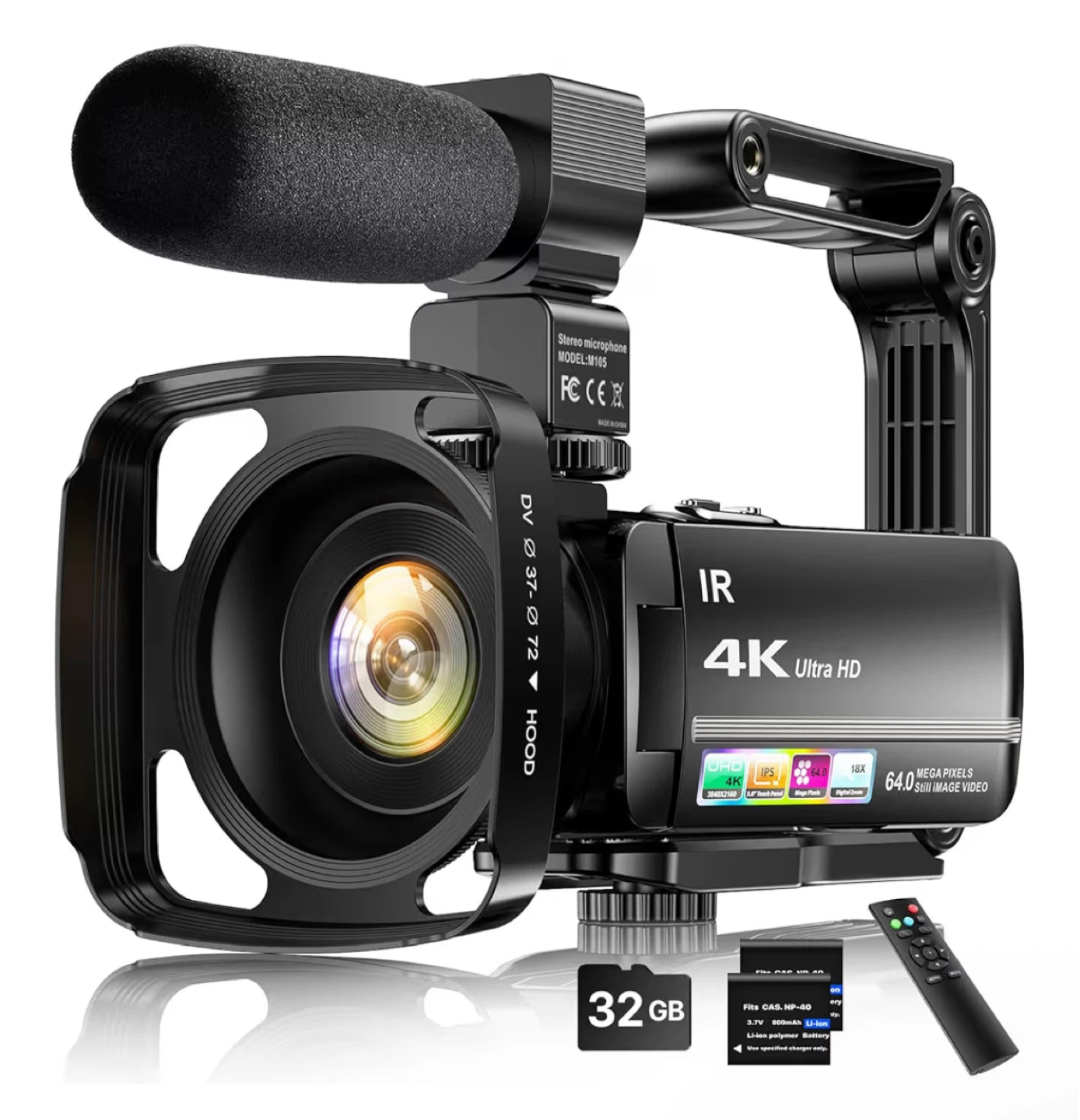 4K UHD Video Camera with 18X Digital Zoom and 3.0" Touch Screen