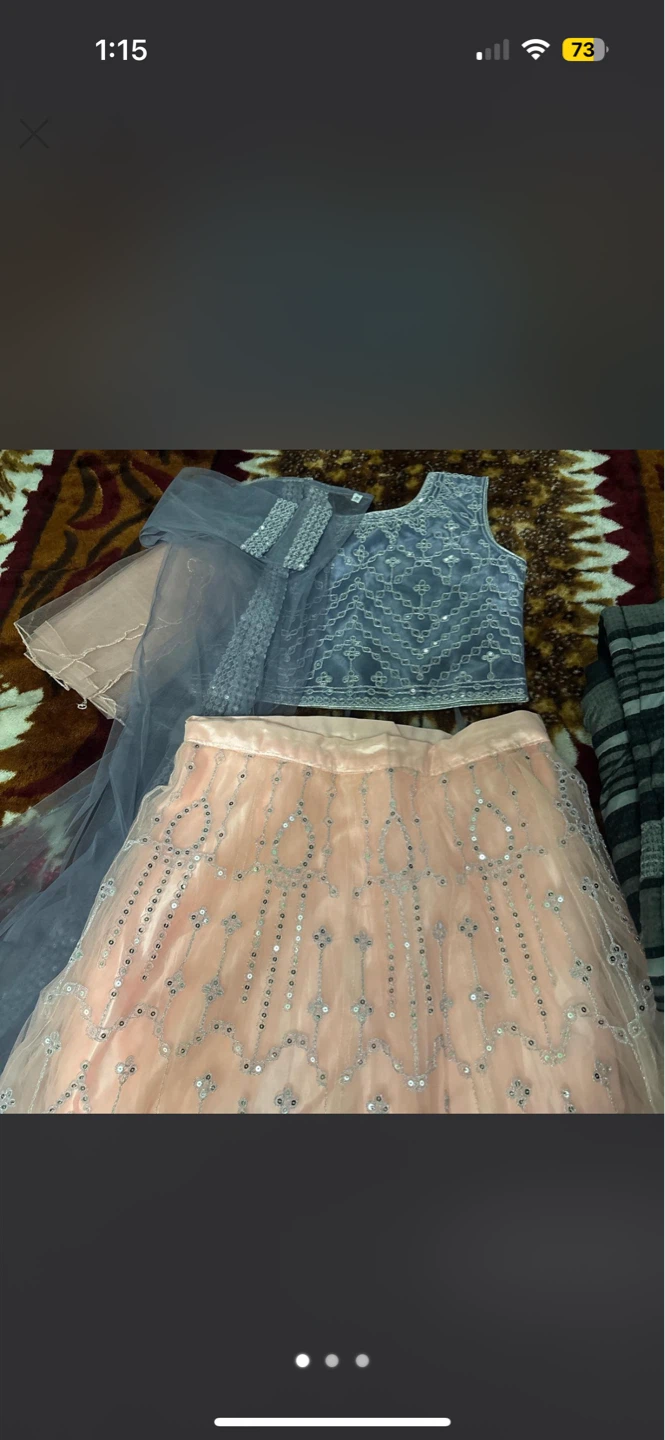 Pink and Grey Embroidered Lehenga Choli Set