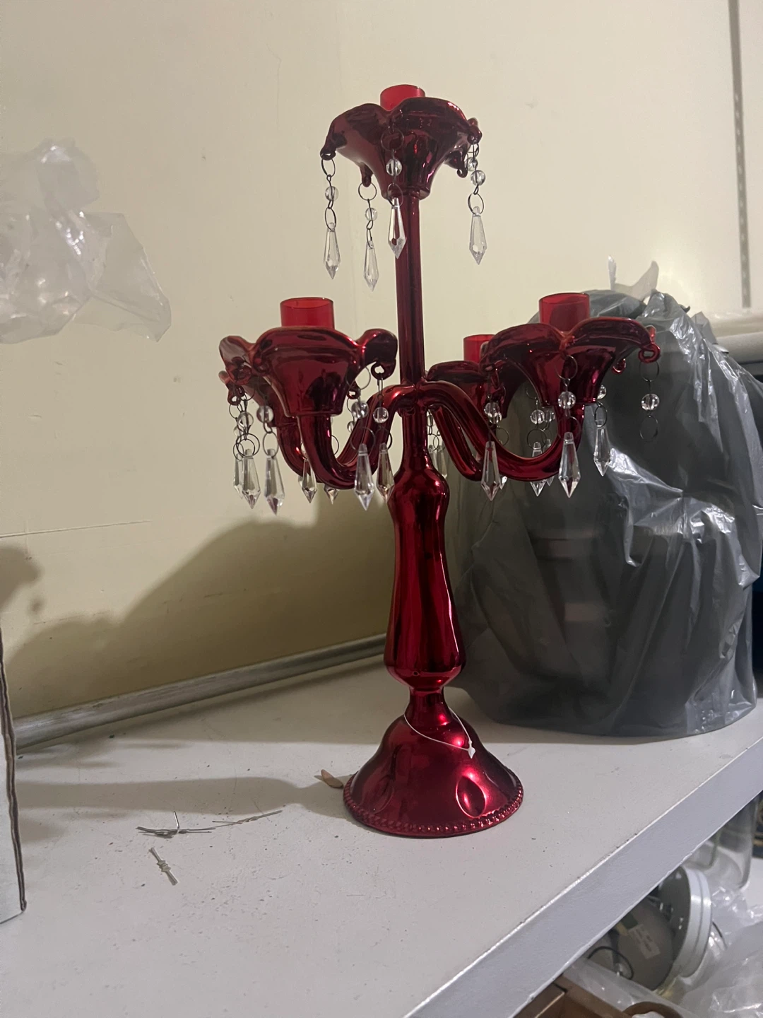 Red 5-Arm Candelabra with Crystal Accents