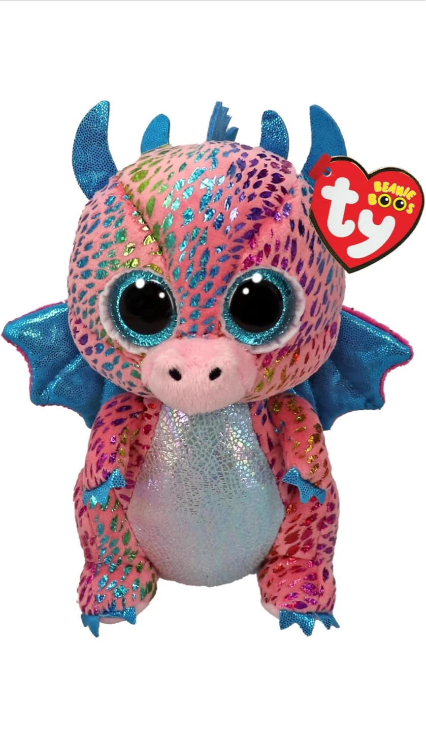 NIB Ty Plush Beanie Boo “Flint” Multicolored Dragon, 6"