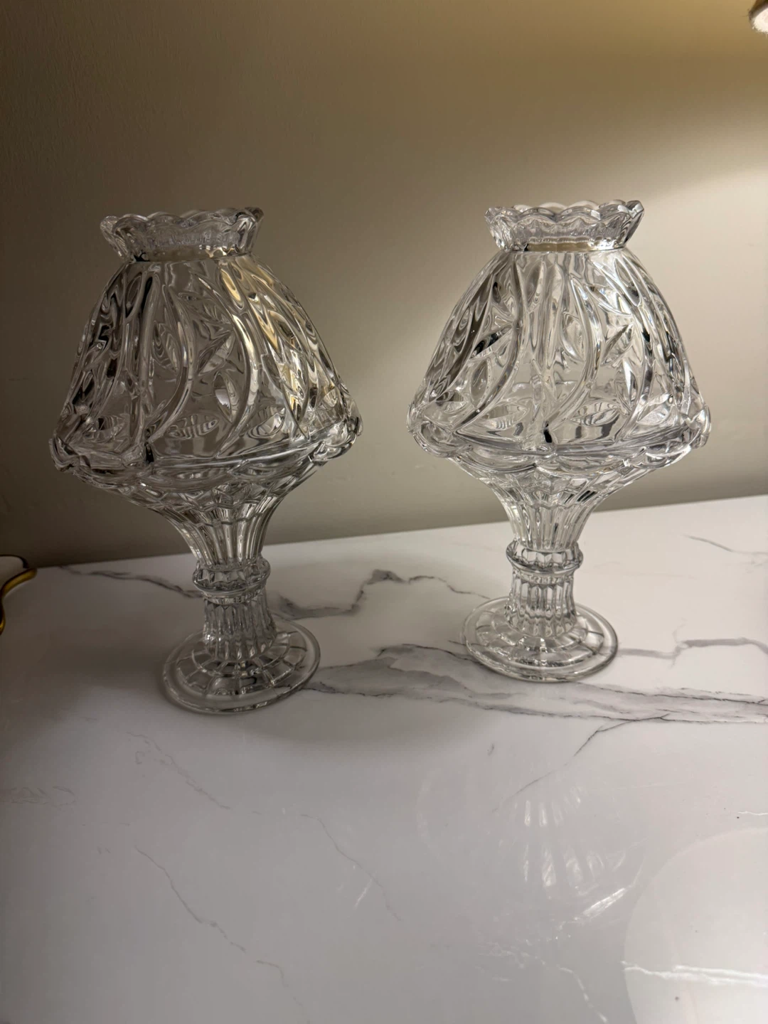 Set of 2 Crystal Glass Candle Holders
