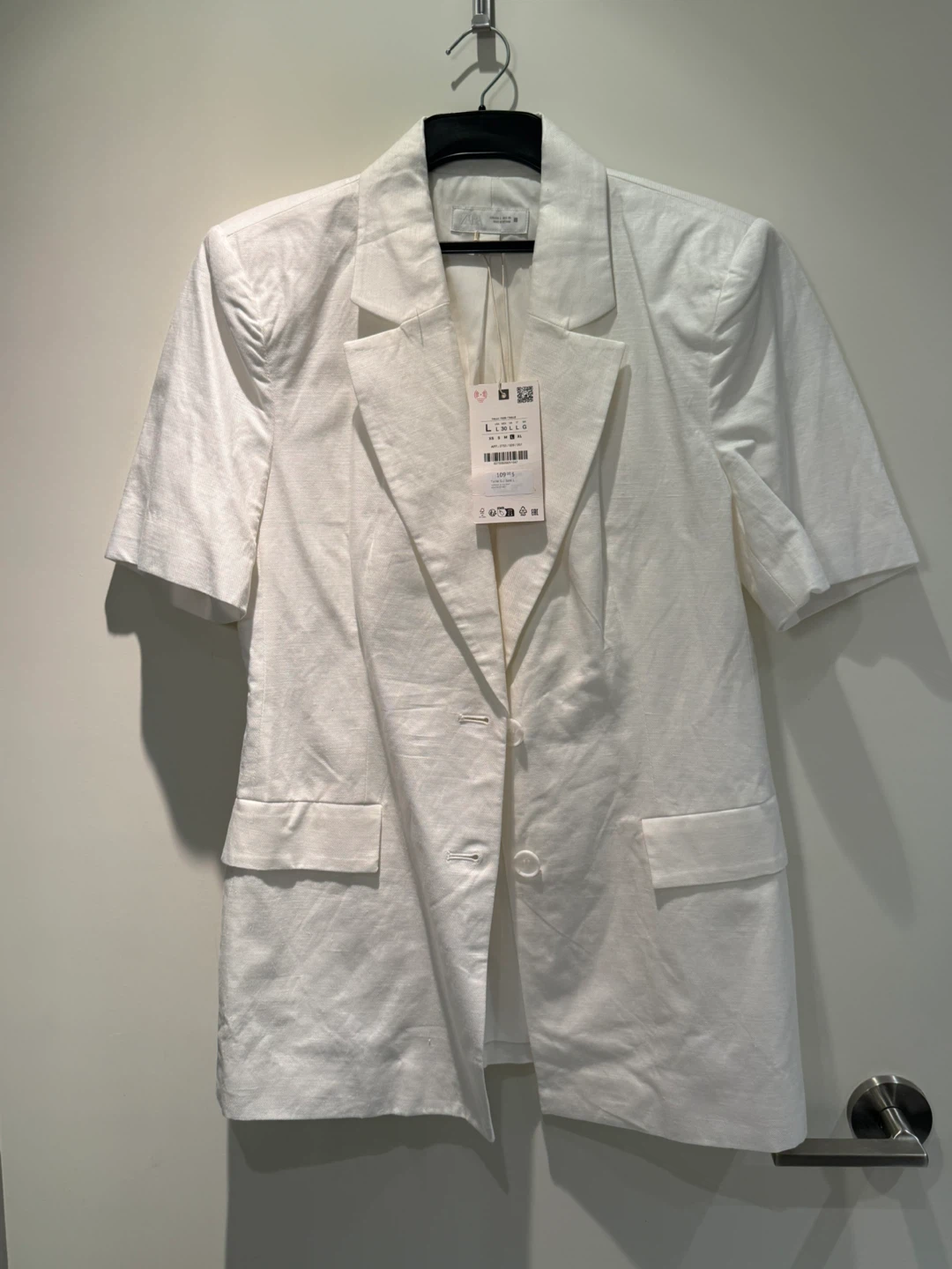 ZARA White Linen Blend Blazer - Size L