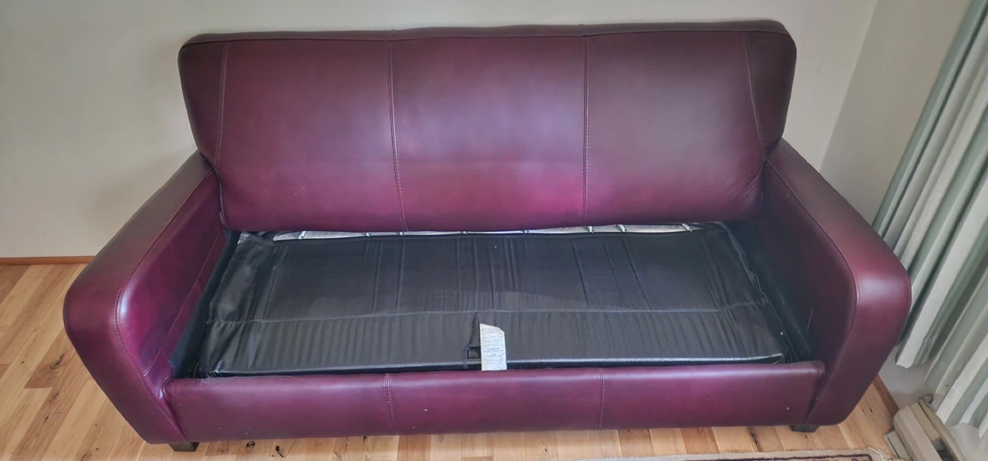 Maroon Leather Sofa Bed (pick up at Crescent Beach area) - photo 3