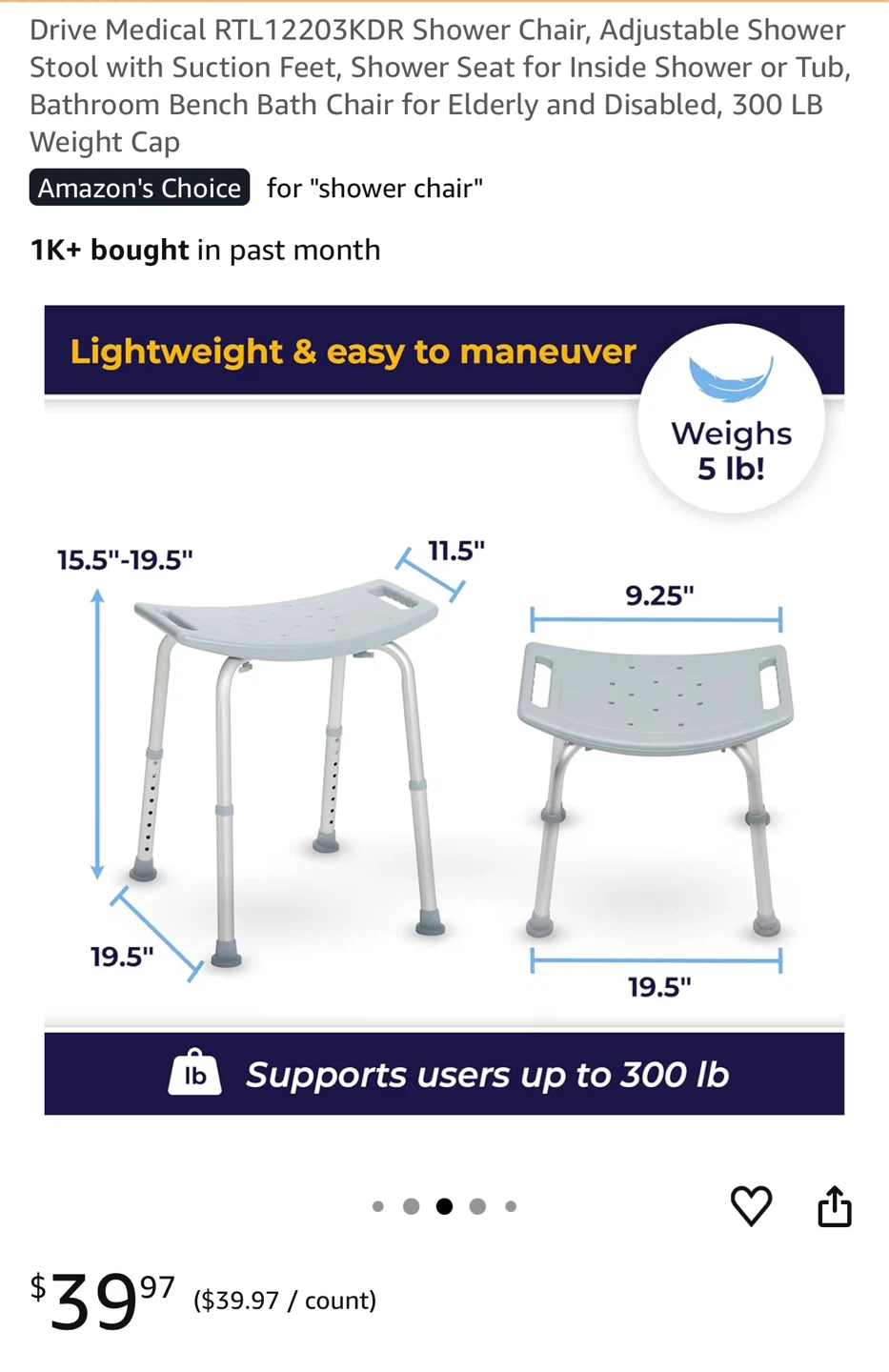 Drive Medical Adjustable Shower Stool - photo 2