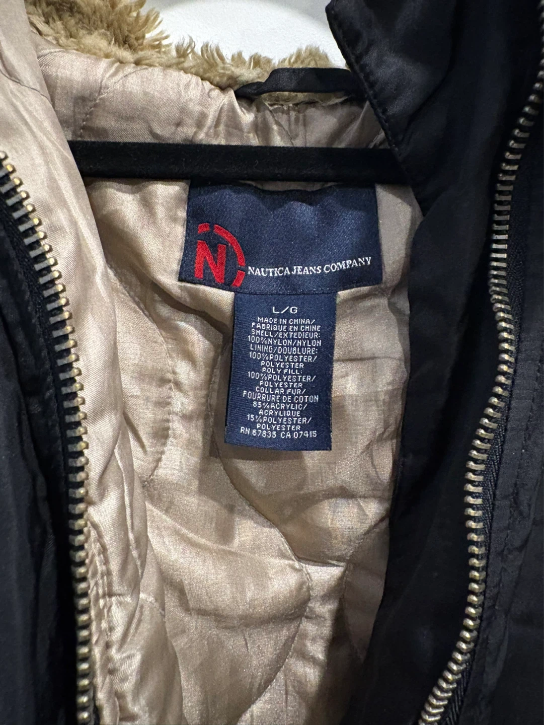 Nautica Jeans Company Black Bomber Jacket with Fur Hood - L/G - photo 2