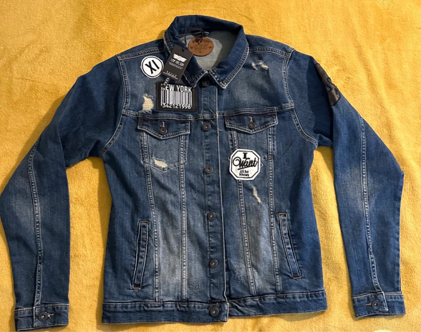 Leif Nelson Distressed Denim Jacket with Skull Graphics NWT