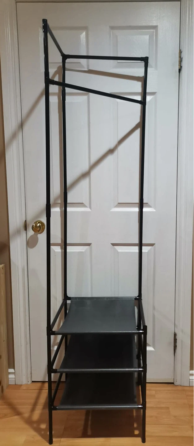 Black Corner Storage Rack with Clothes Hanging Bar - photo 2