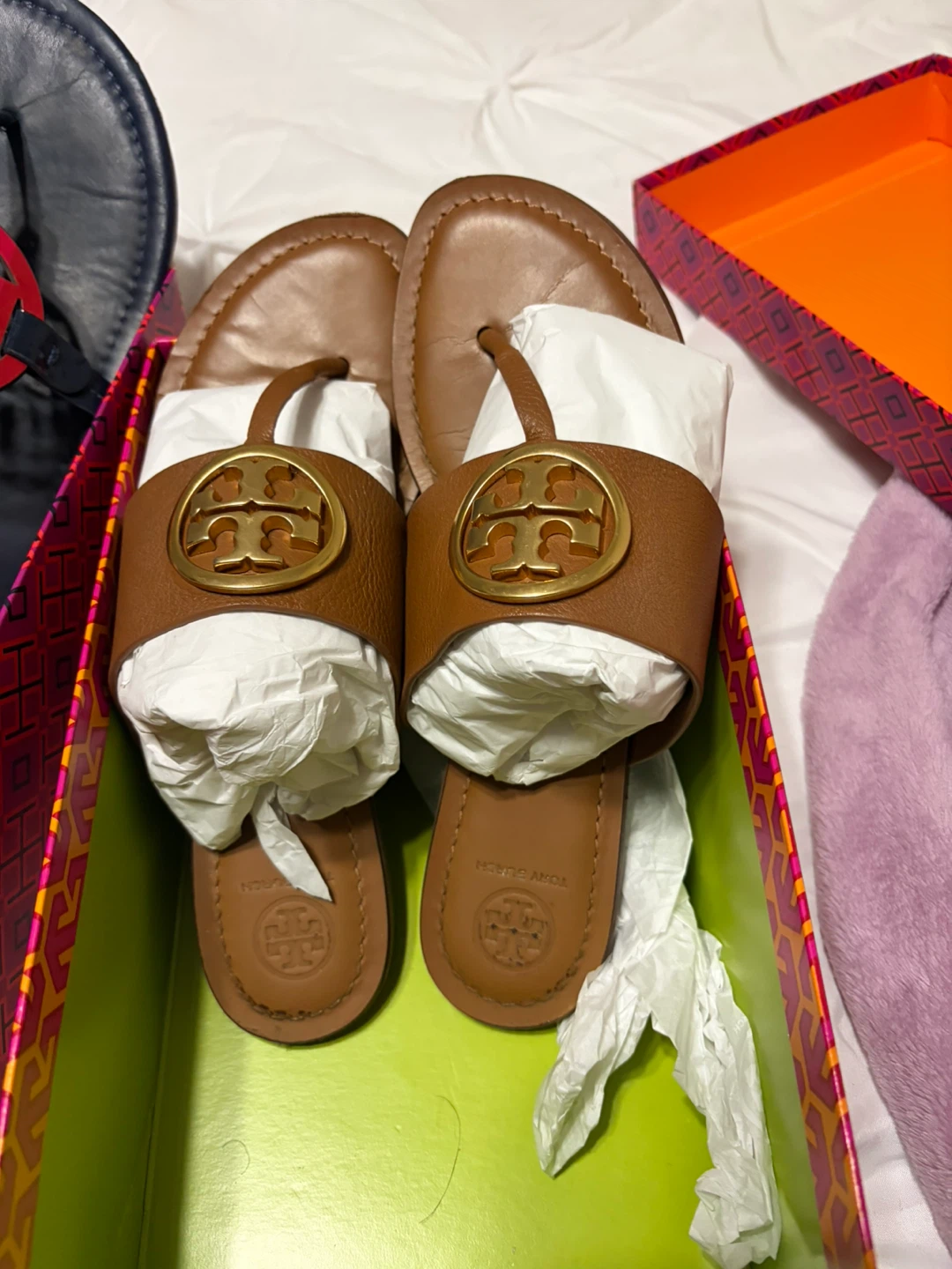 Tory Burch Benton Band Flat Tan Leather Women's Size 9