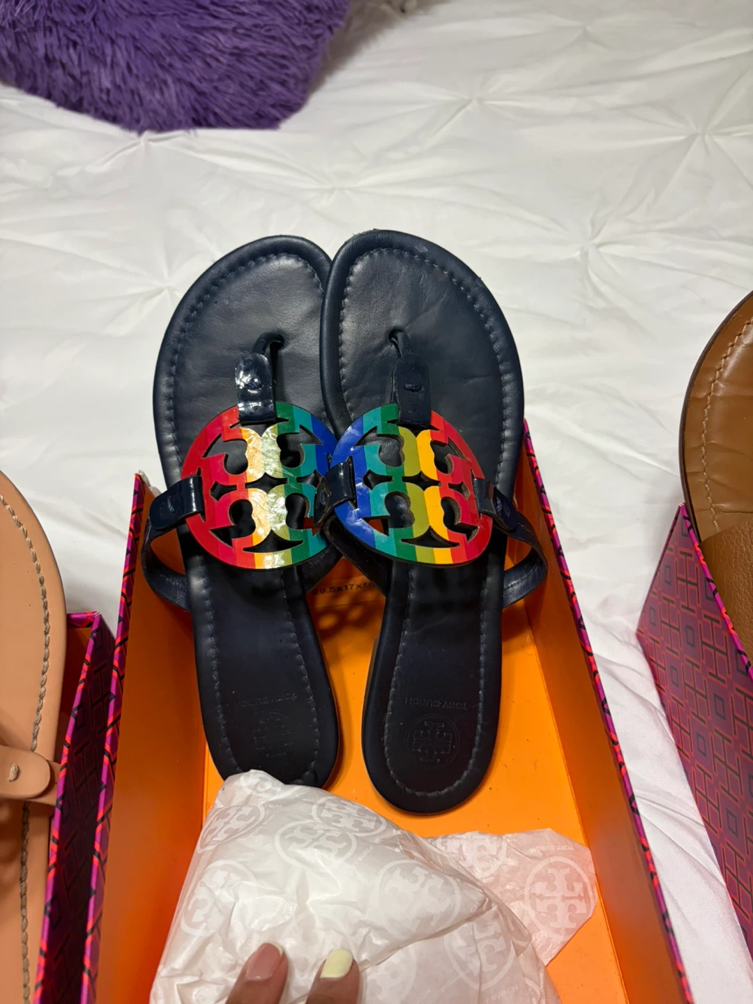 Tory Burch Miller Sandals Bright Rainbow / Royal Navy Size 9.5