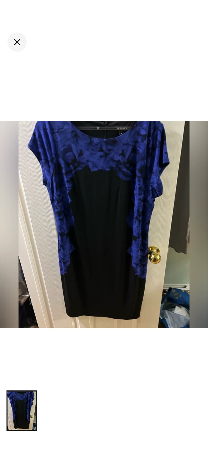 Jessica Women's Black & Blue Floral Cap Sleeve Dress