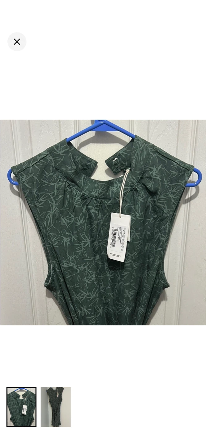 Everlane Sleeveless Tie-Waist Dress - Green Bamboo Print - photo 2