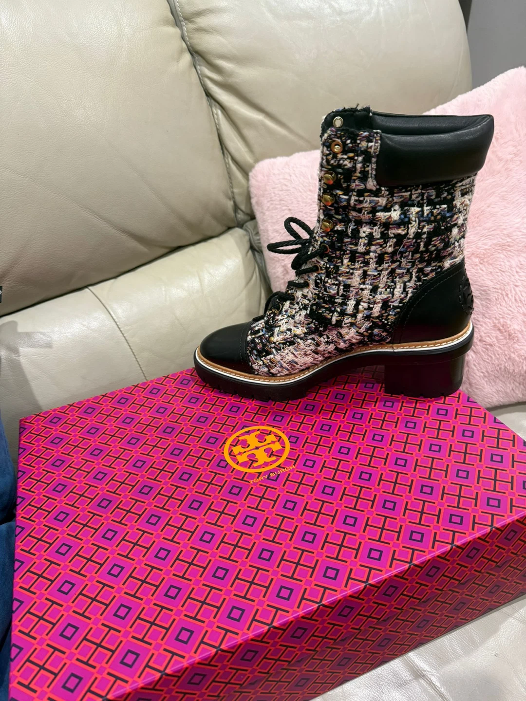 Tory Burch Tweed Combat Boots