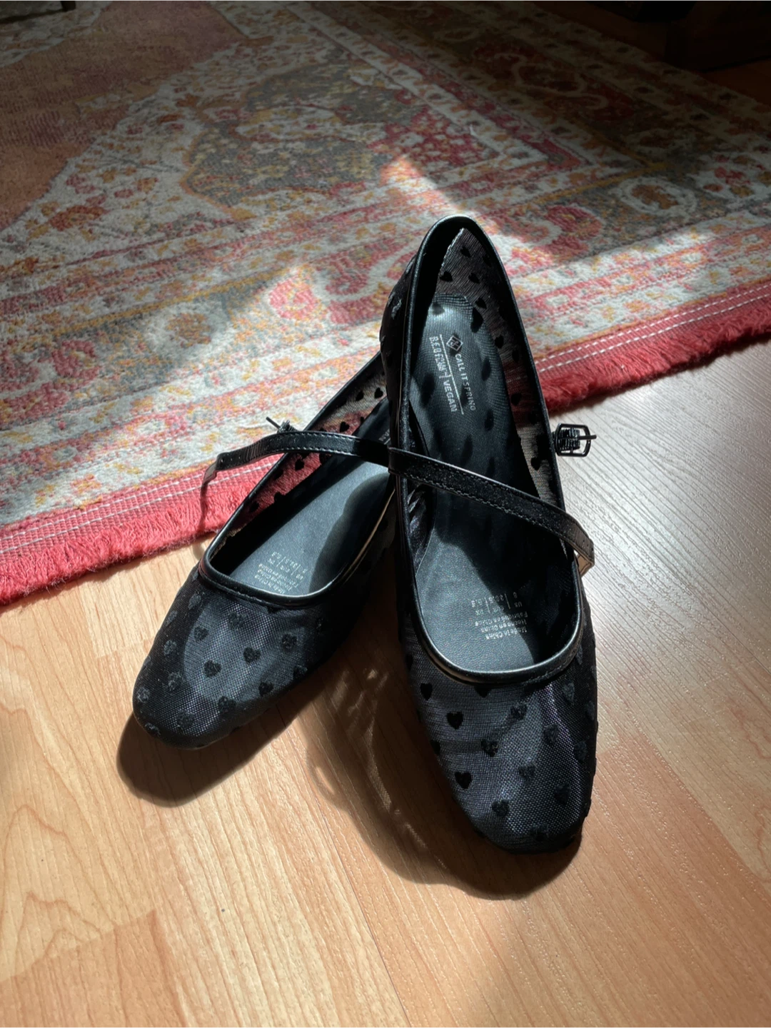 Black Heart Mesh Mary Jane Flats