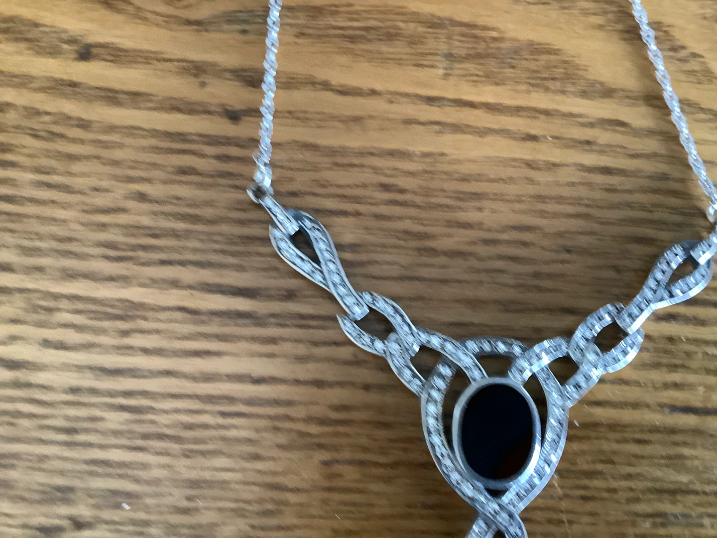Vtg Sterling Silver Black Oval Onyx Necklace - photo 4