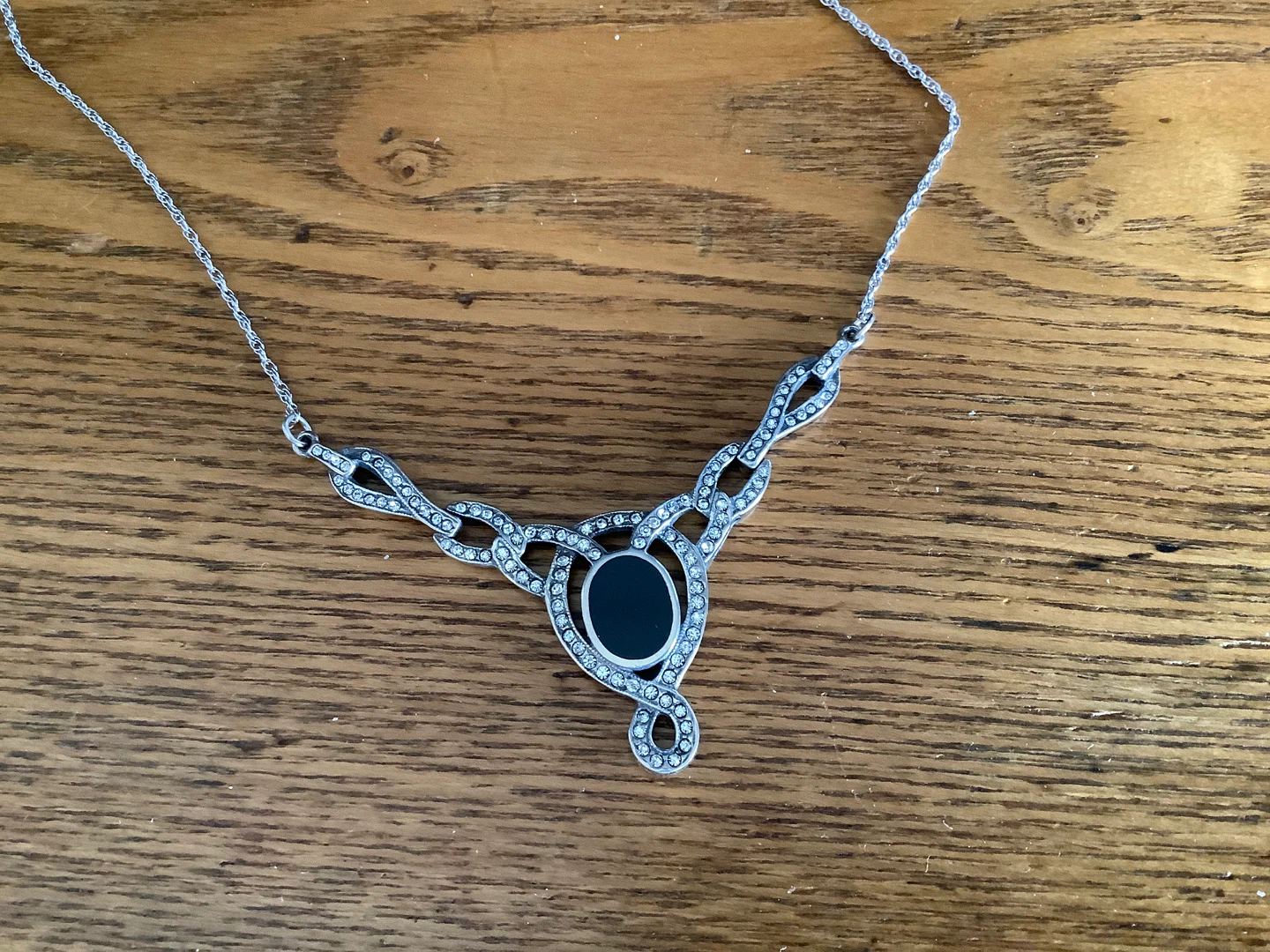 Vtg Sterling Silver Black Oval Onyx Necklace - photo 2