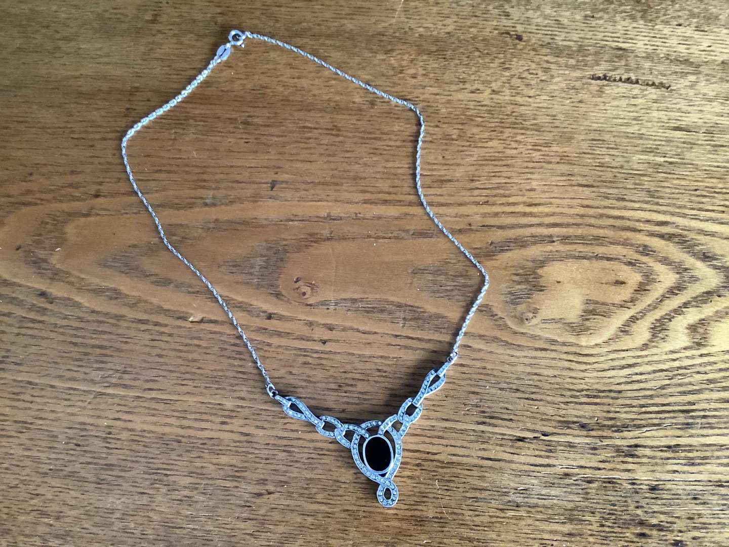 Vtg Sterling Silver Black Oval Onyx Necklace