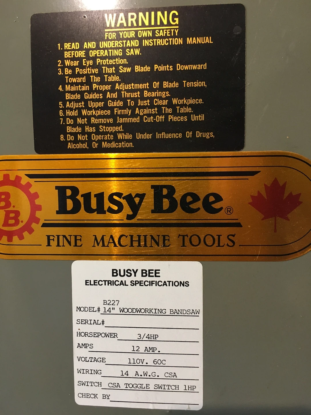 Busy Bee 14" Woodworking Bandsaw B227