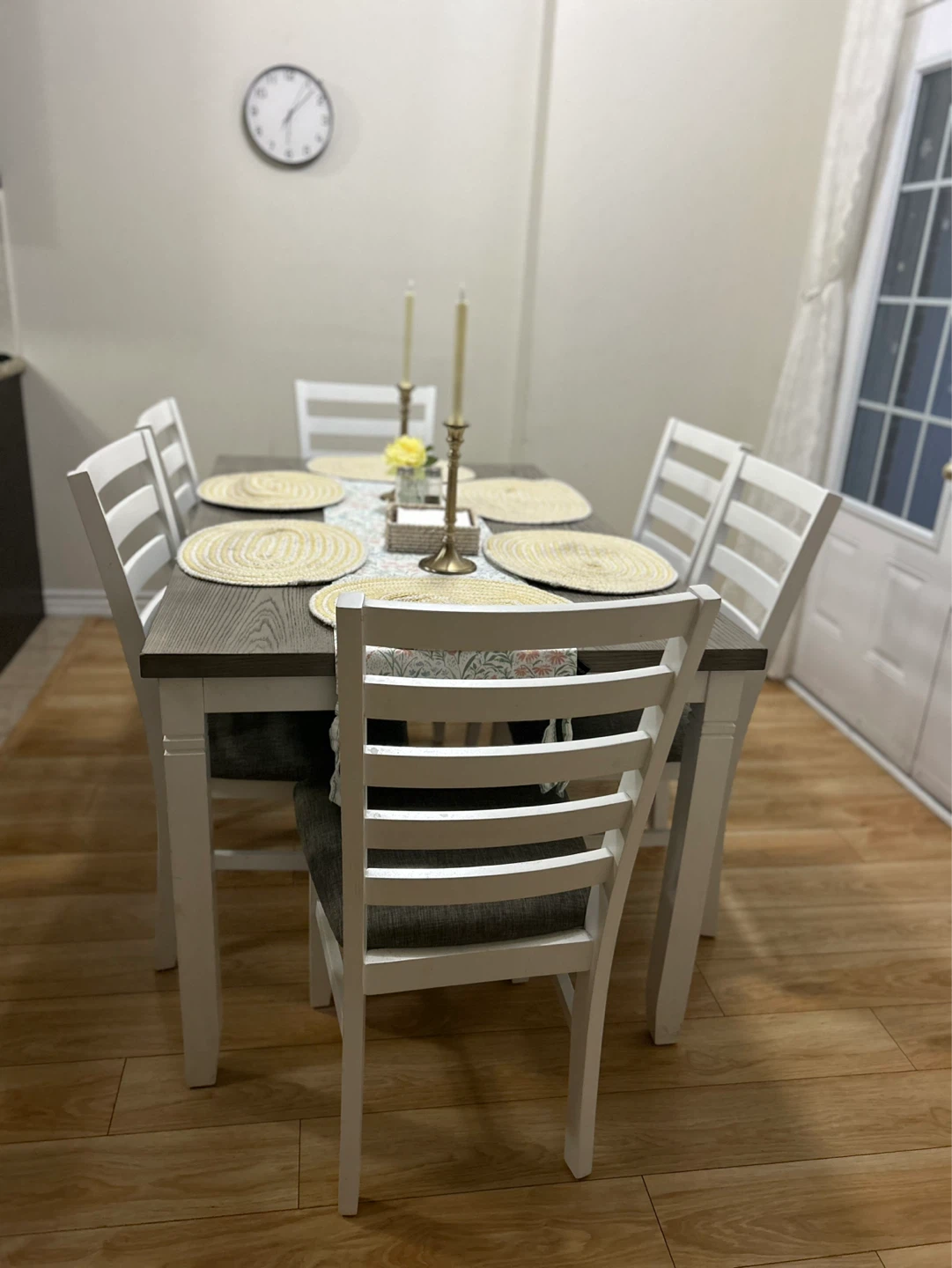 White and Grey Dining Table Set with 6 Chairs