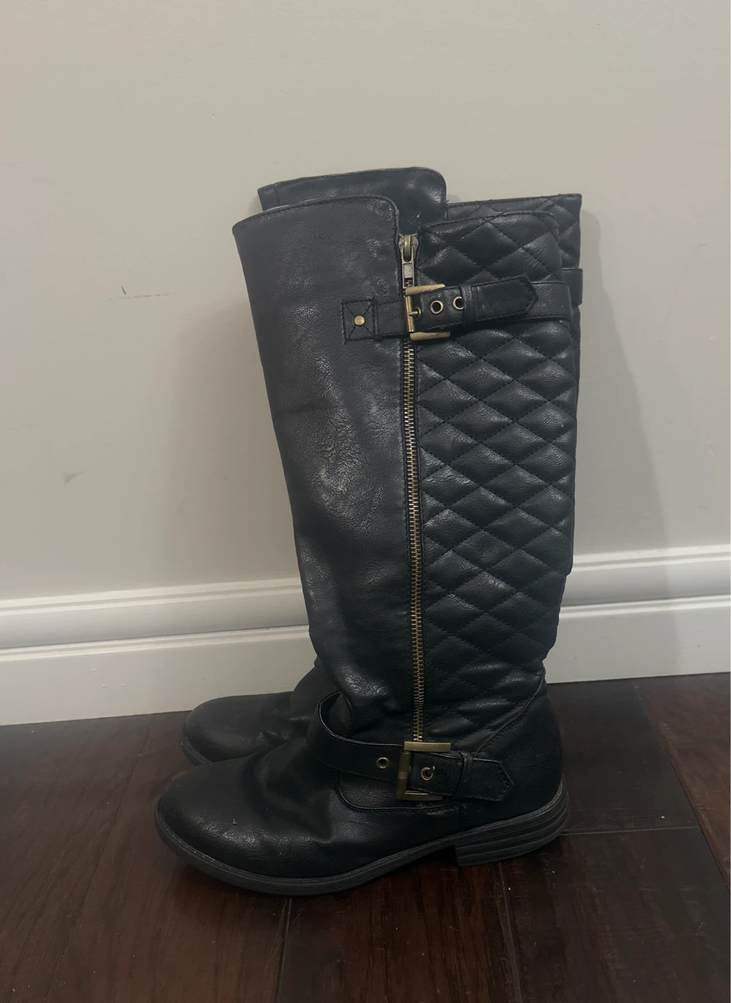 Black Quilted Knee-High Boots - photo 2