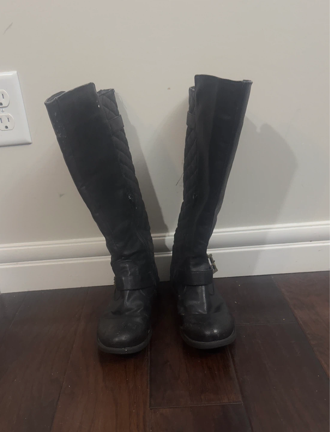 Black Quilted Knee-High Boots