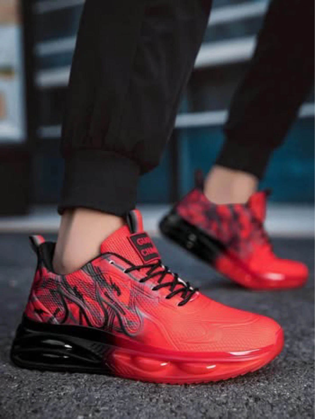 Red & Black Flame Pattern Men Sneakers