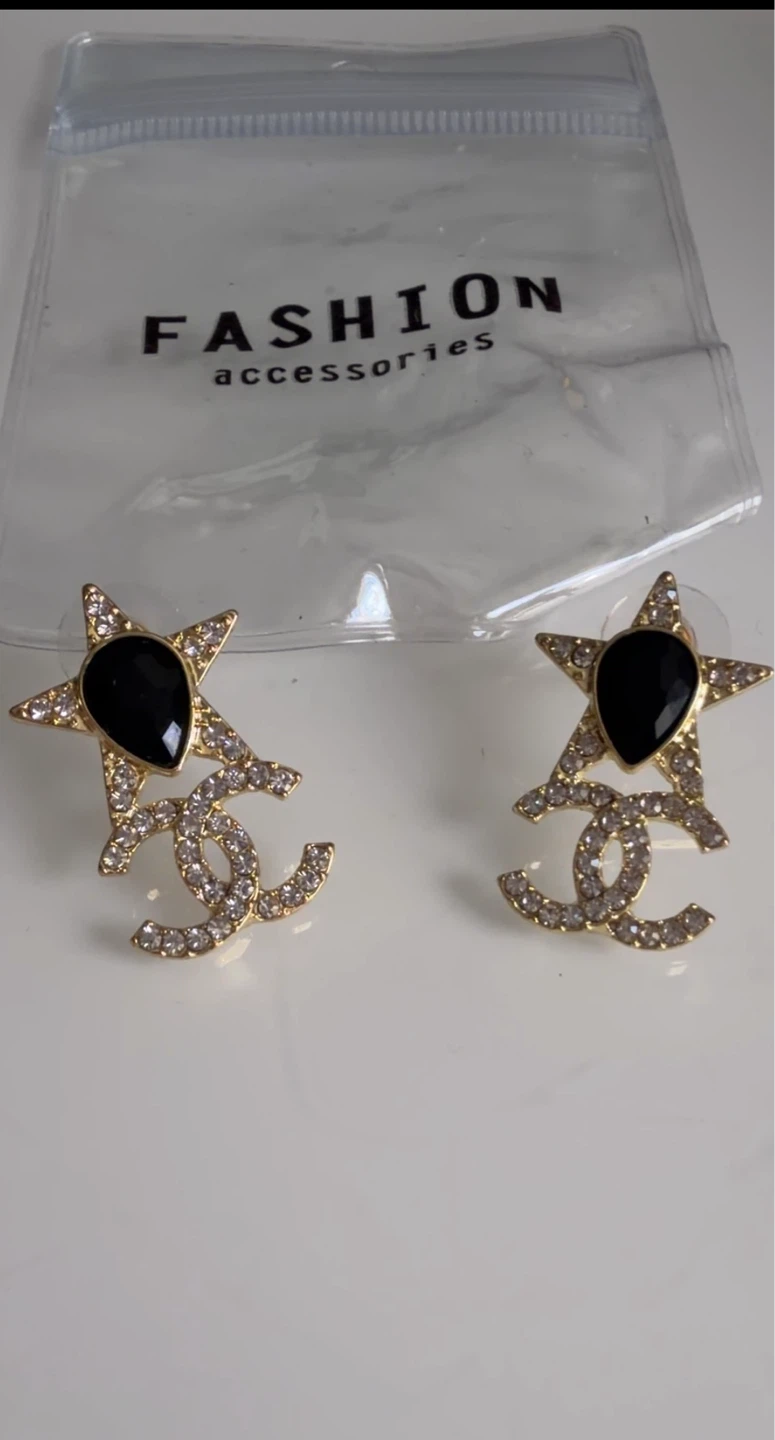 Star Drop Earrings with Black Onyx Stone