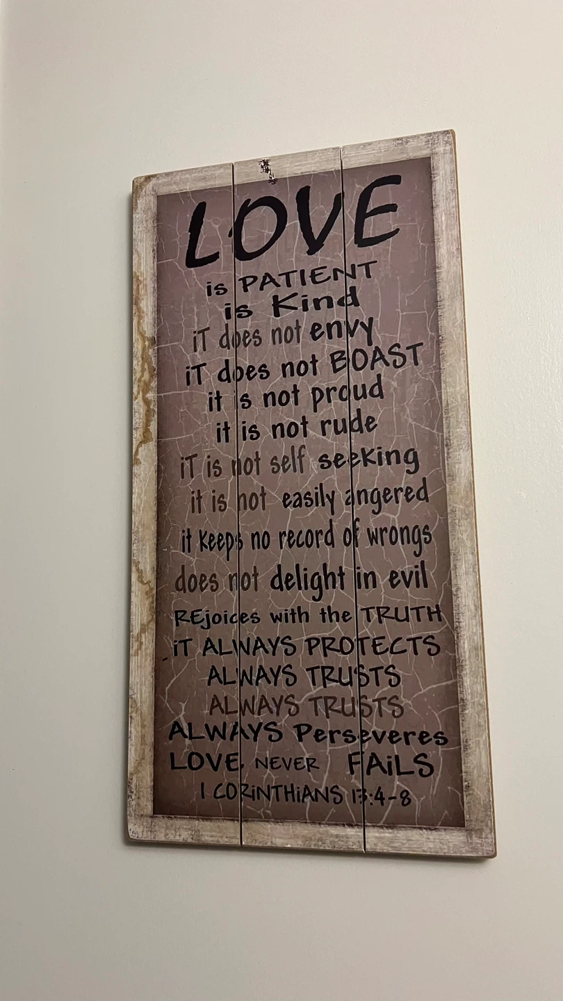 Wooden "Love is Patient" Bible Verse Wall Art