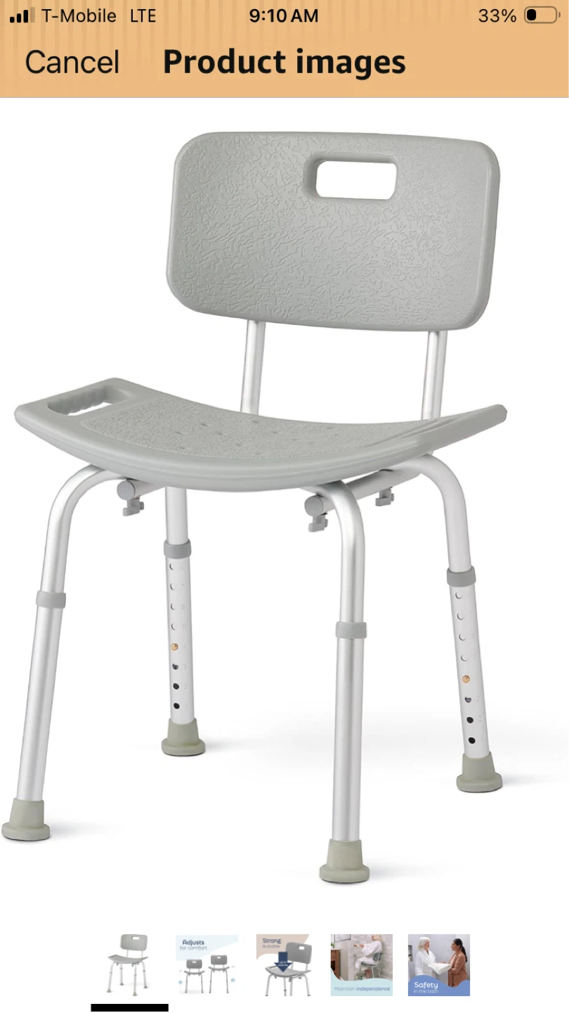 Medline Bath Chair/Shower Seat with Back, Gray