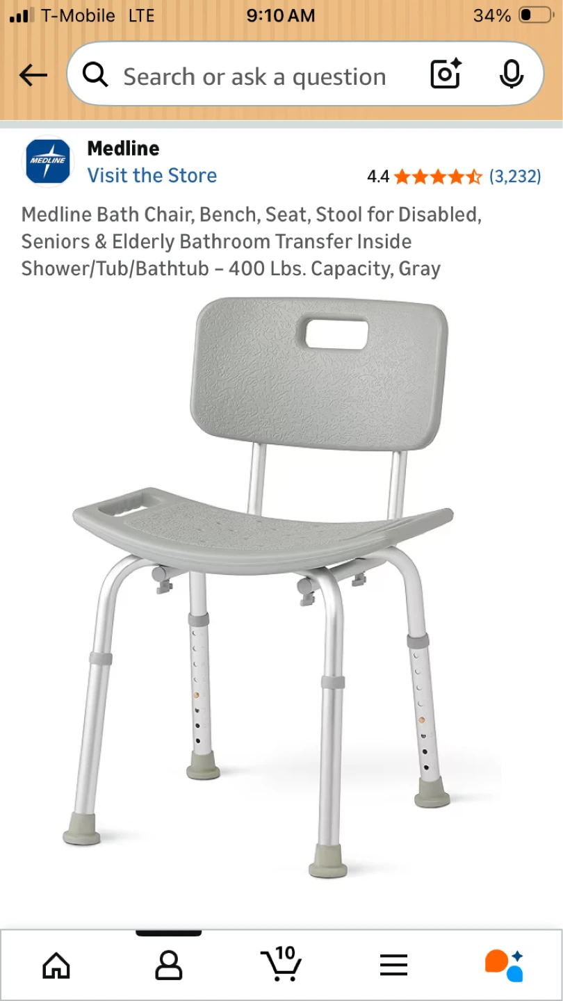 Medline Bath Chair/Shower Seat with Back, Gray - photo 2