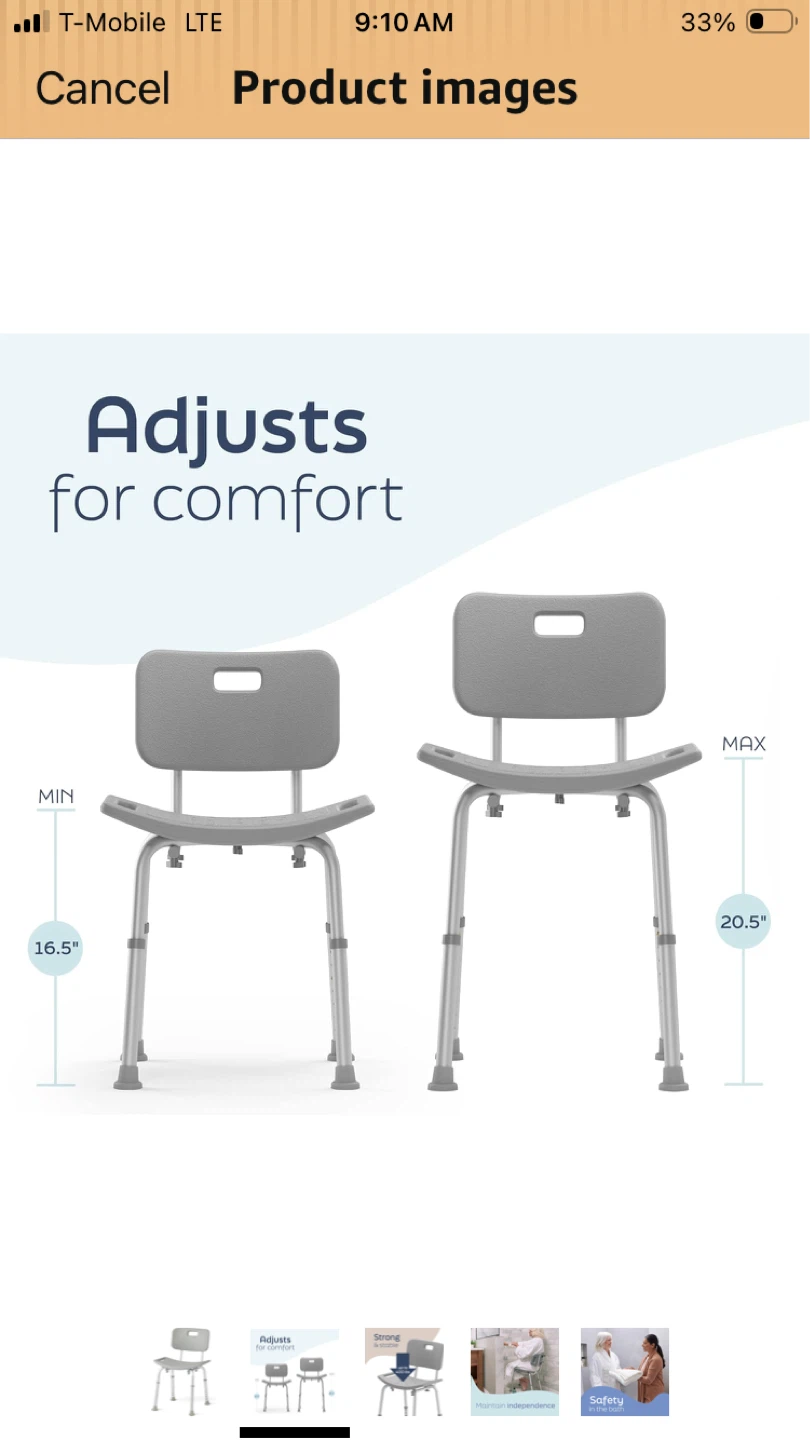 Medline Bath Chair/Shower Seat with Back, Gray - photo 4