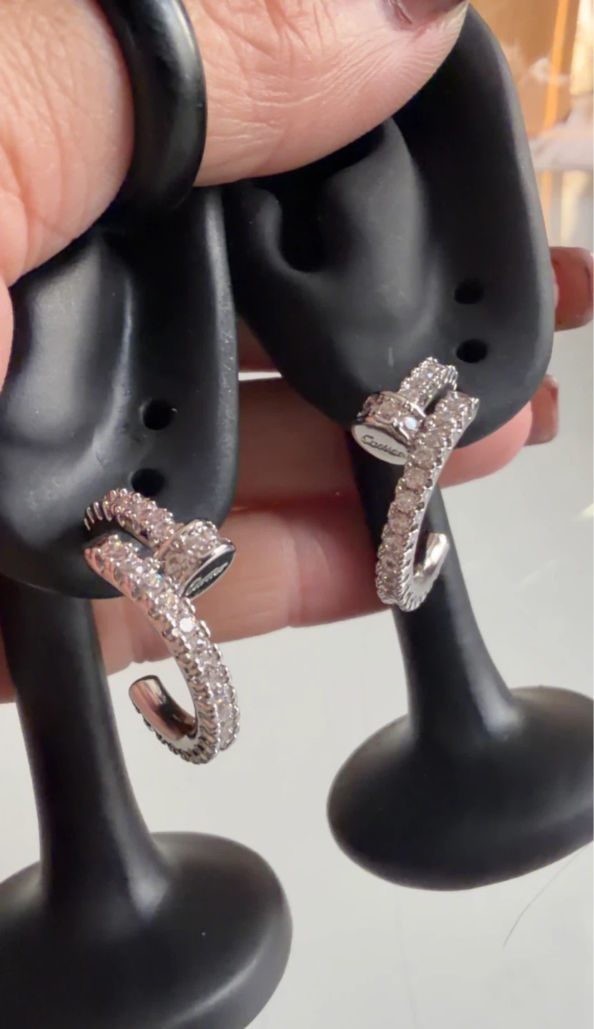 Diamond Women's Hoop Nail  Earrings - photo 2