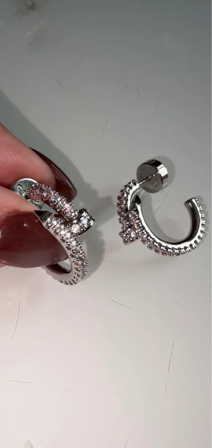 Diamond Women's Hoop Nail  Earrings
