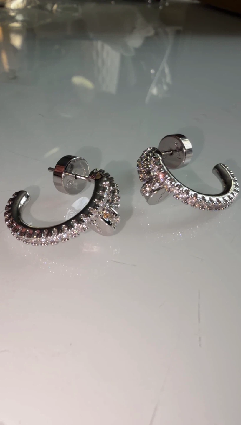 Diamond Women's Hoop Nail  Earrings - photo 3