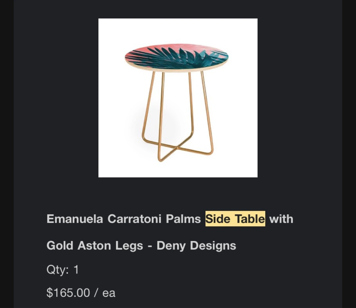 Deny Designs Emanuela Carratoni Palms Side Table with Gold Legs - photo 5