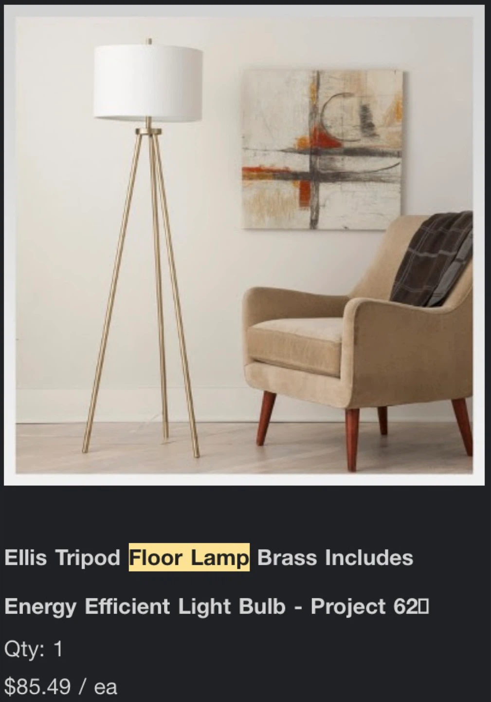 Ellis Tripod Floor Lamp - photo 3