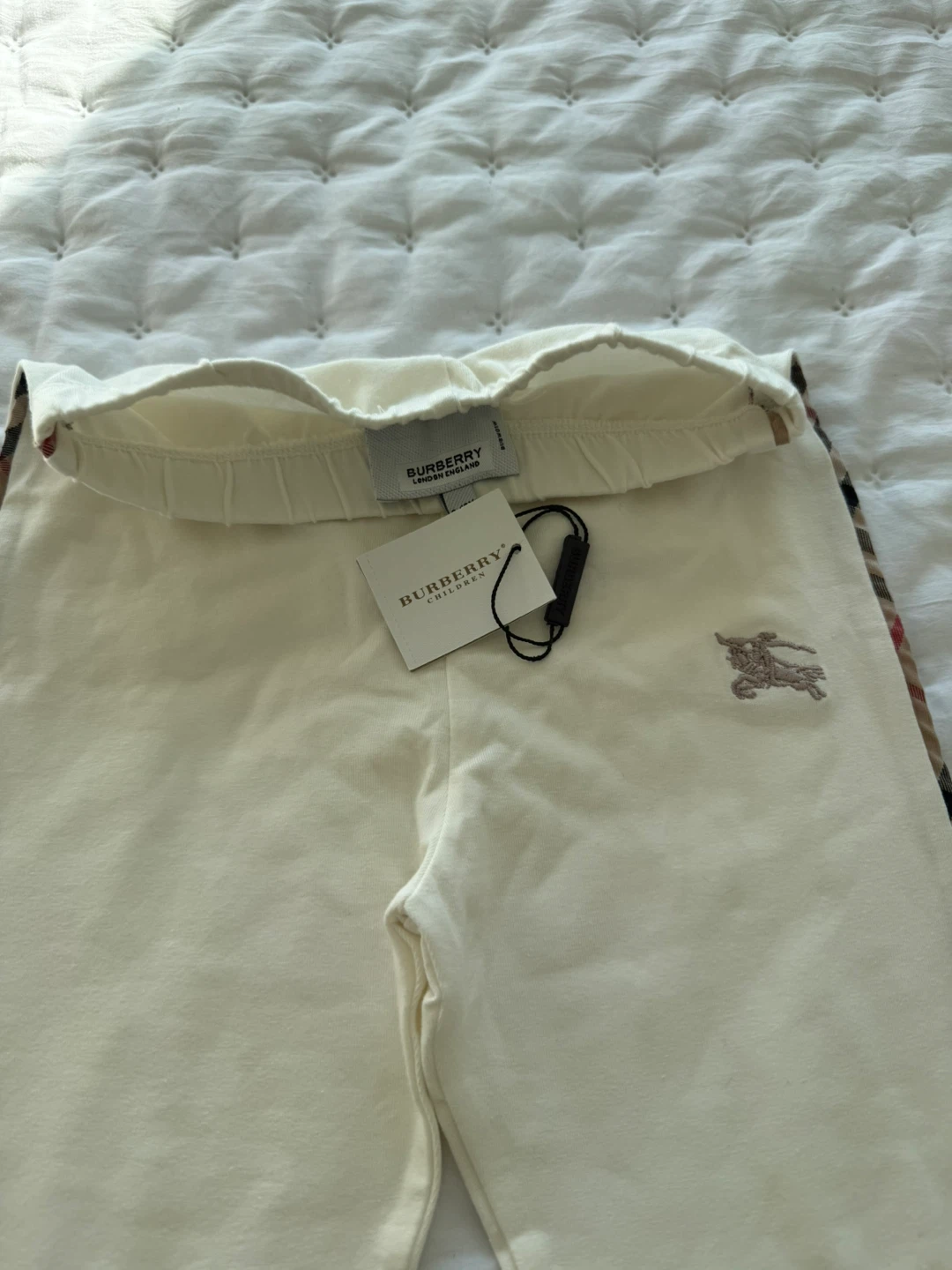 Kids Beige Check Trim Leggings - photo 2