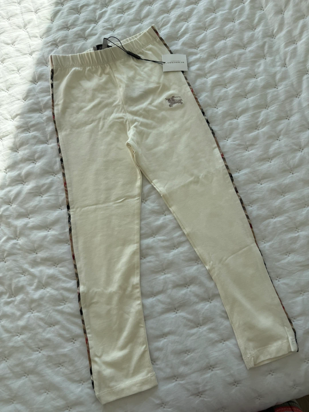 Kids Beige Check Trim Leggings - photo 3