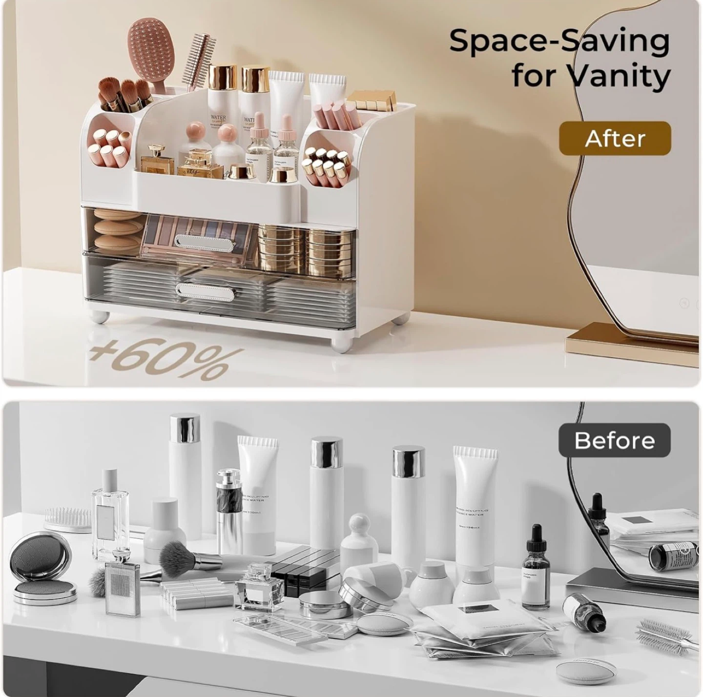 Makeup Organizer for Vanity with 2 Large Drawers (Pink/ White) - photo 4