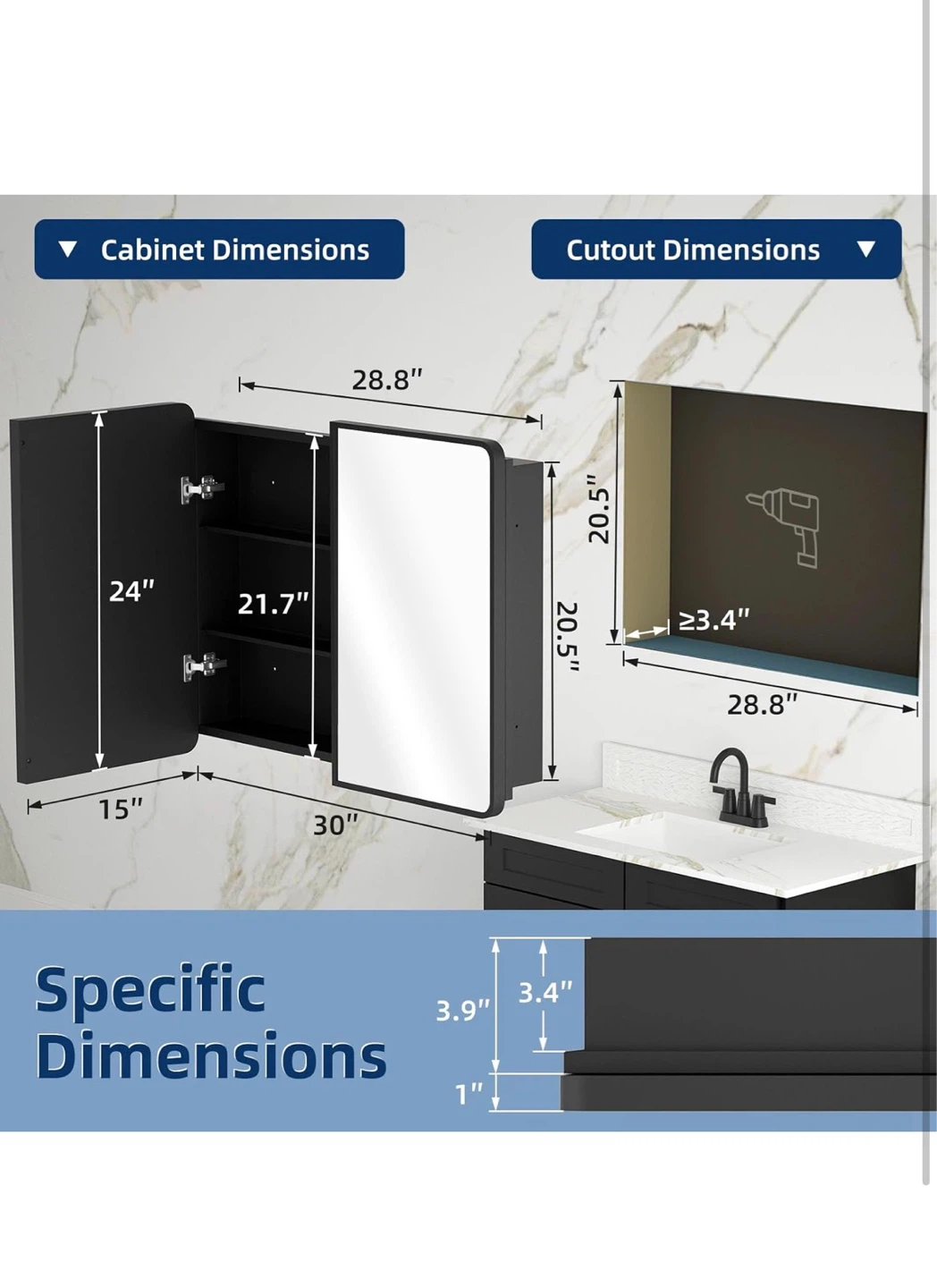 30" Double Door Medicine Cabinet with Mirror - photo 3