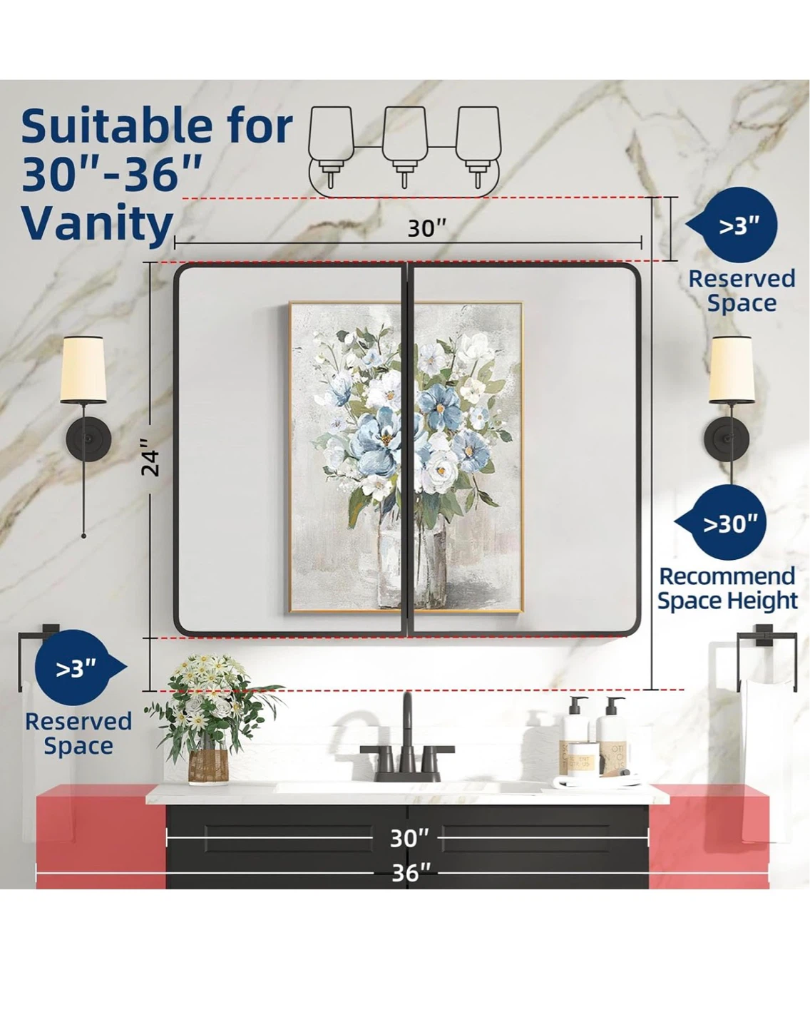 30" Double Door Medicine Cabinet with Mirror - photo 2