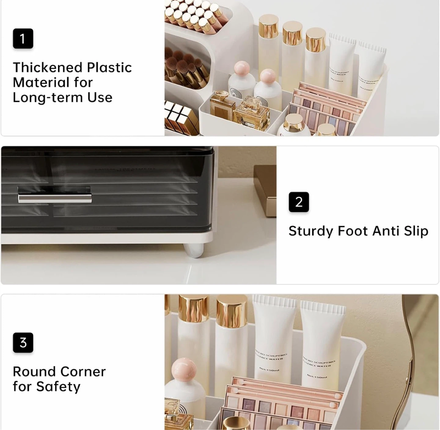Makeup Organizer, Countertop Organizer With Drawers (White/Pink) - photo 5