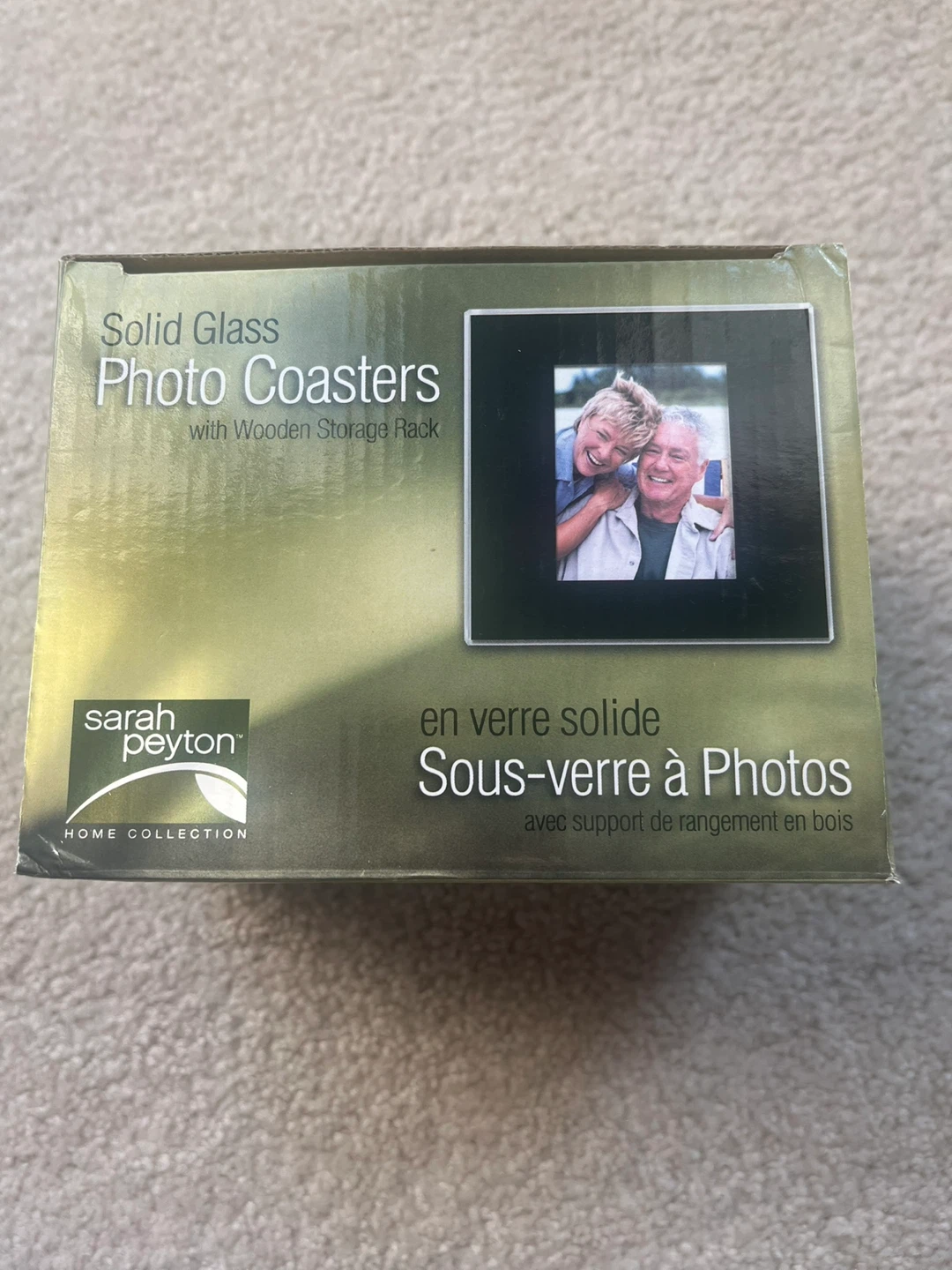 Sarah Peyton Solid Glass Photo Coasters with Wooden Storage Rack - photo 2