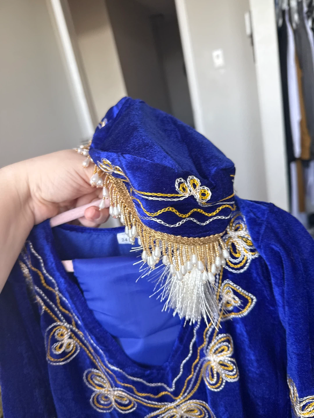 Blue Embroidered Velvet Kaftan Dress Size 24 - photo 4