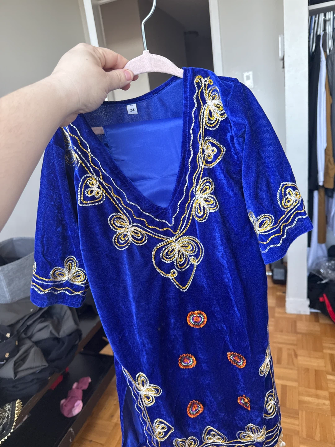 Blue Embroidered Velvet Kaftan Dress Size 24 - photo 3