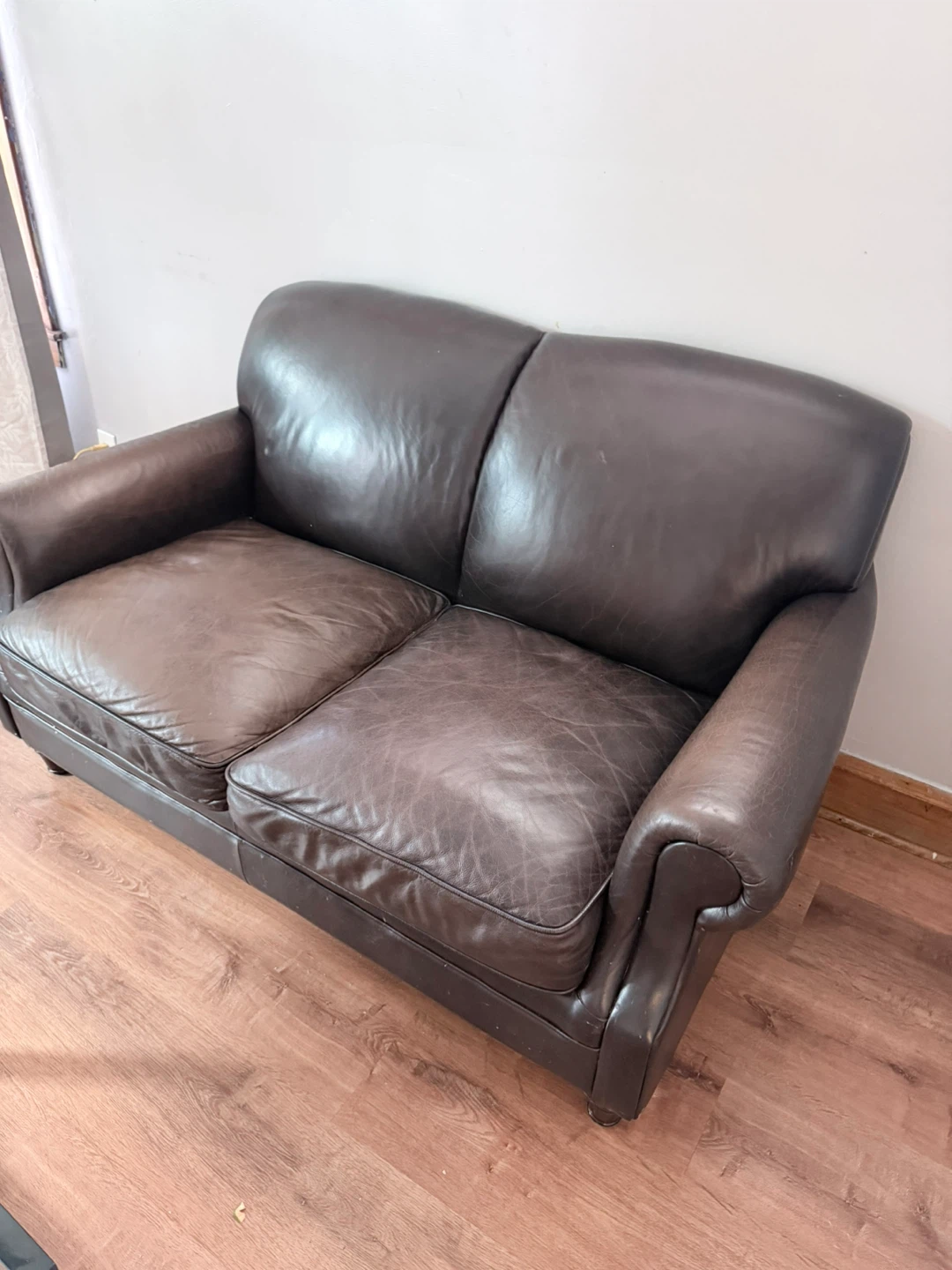 Dark Brown Leather Loveseat - photo 2