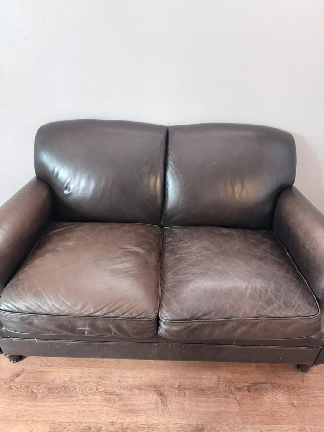 Dark Brown Leather Loveseat